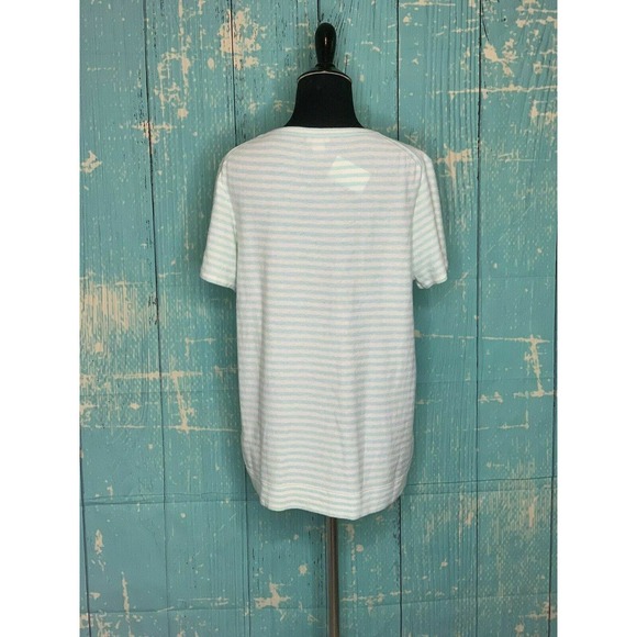 J. CREW White Blue Stripes Short Sleeves Knit Top Size L - Picture 9 of 11